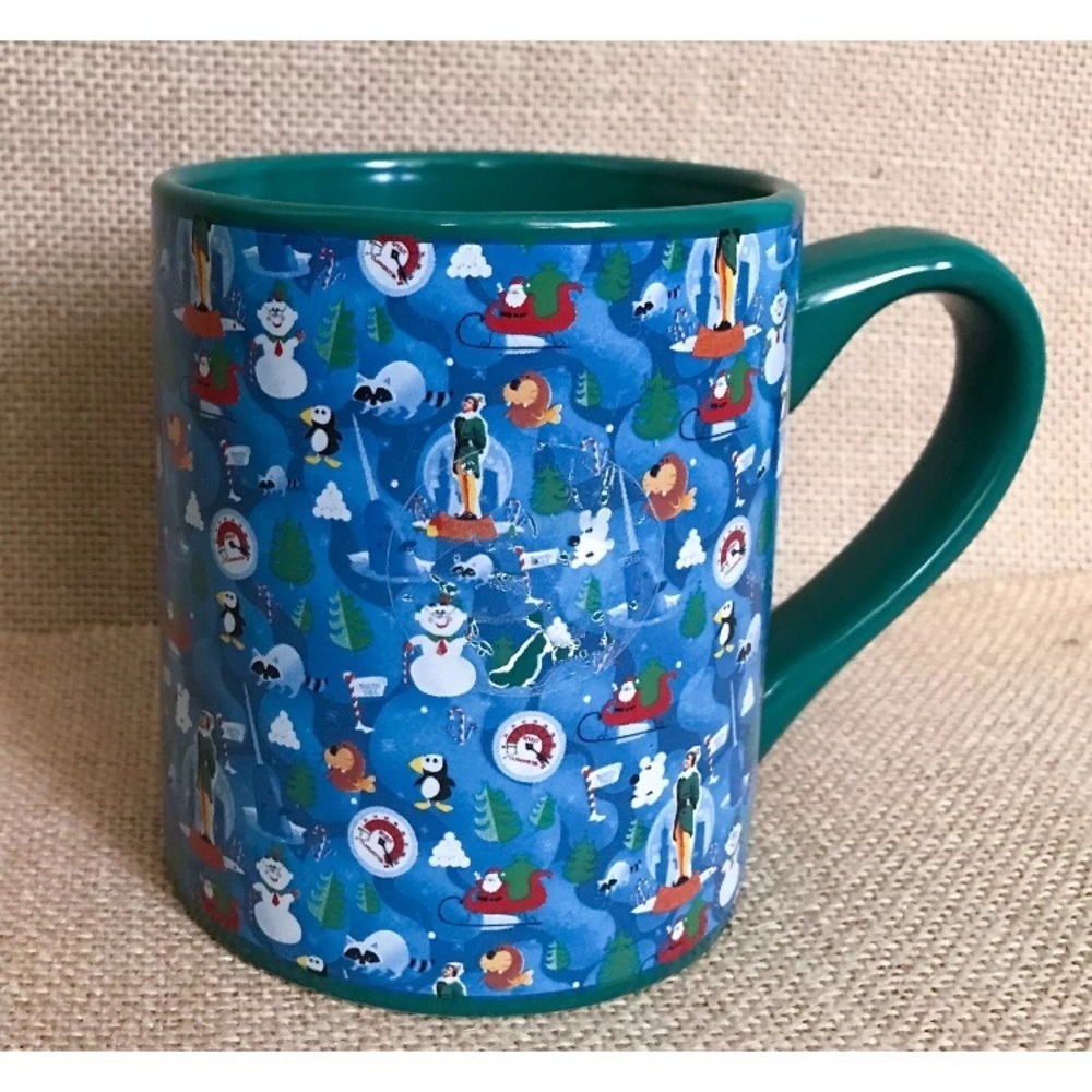Elf The Movie North Pole Coffee Mug 14 Oz. Cup Green Patterned Holiday Christmas
